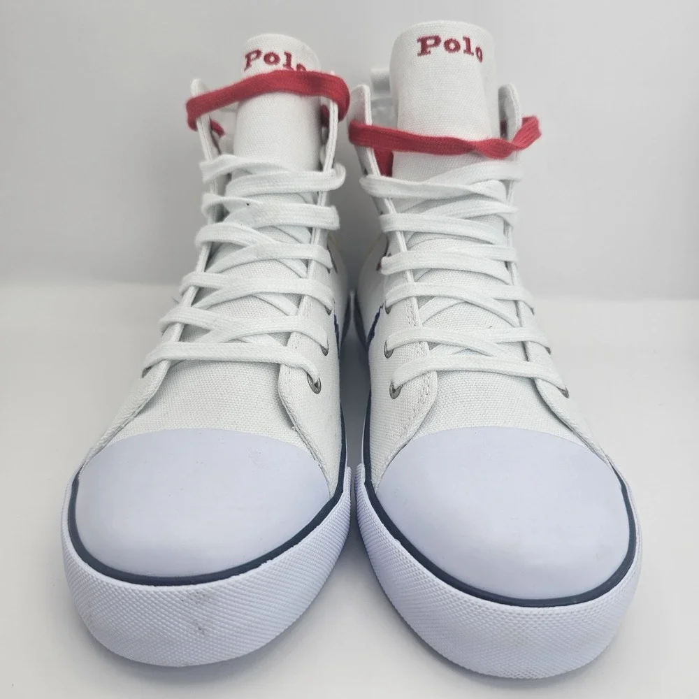 Polo Ralph Lauren Boys Sz 6.5 Hamptyn II White Multicolor Canvas HighTop Sneaker